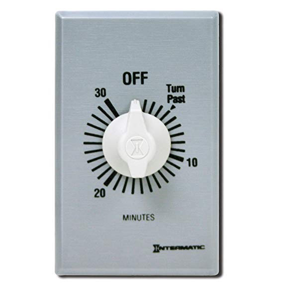 Intermatic FF30MC 30-Minute Spring Wound Countdown Wall Timer, Brushed Metal