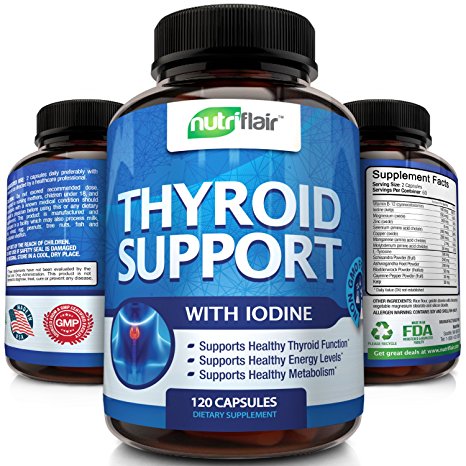 Thyroid Support Supplement With Iodine, 120 Capsules - Natural Complex - Boosts Metabolism & Energy Levels - Supports Weight Loss - Increases Brain Function, Concentration, Focus - Made In The USA