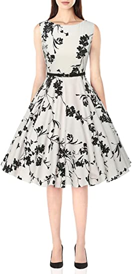 GRACE KARIN Boatneck Sleeveless Vintage Tea Dress with Belt