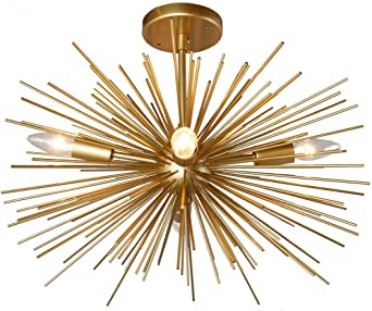 20 Inch Astra Sputnik Semi Flush Mount Lamp Gold Spike Starburst Light Mid Century