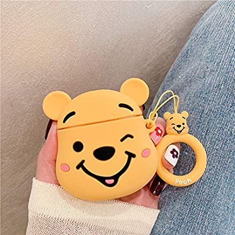 Cocomii 3D Disney AirPods Case, Slim Thin Matte Soft Flexible TPU Silicone Rubber Gel with Keychain Ring 3D Disney Characters Cartoon Fashion Case Bumper Cover for Apple AirPods (Winnie The Pooh)