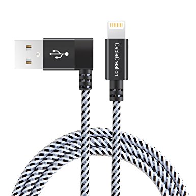 CableCreation Left Angle Lightning to USB Cable, 4FT Apple USB Data Sync Charge Cable for iPhone 6S/6, iPhone 5/5S/5C, Metal Plug & Cotton Jacket, Black & White Color