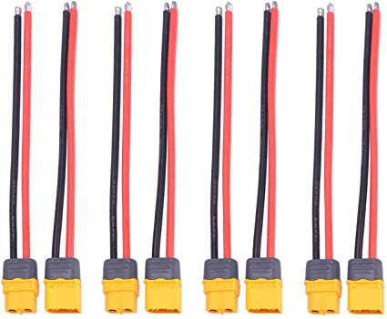 Onyehn 8 Pcs 4 Pairs XT60 XT-60 XT 60 Plug Male and Female Connector with Sheath Housing Cover with 150mm 12AWG Silicon Wire for RC Lipo Battery FPV Racing Drone (4 Pairs)