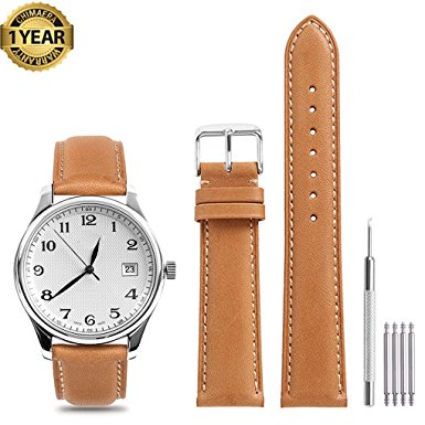 Calfskin Watch Band Genuine Leather Cowhide Strap Replacement Watchband Wrist Stainless Pin Buckle Clasp