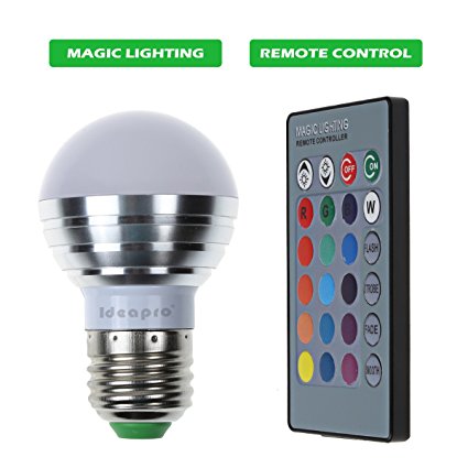 LED Lights, IDEAPRO E27/E26 3W RGB LED Magic Light Bulb Color Changing LED Bulb with Remote Control for Home Decoration/Bar/Party/KTV Mood Ambiance Lighting (3.1)
