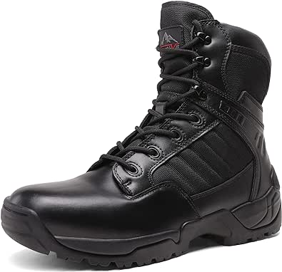 NORTIV 8 Men's Military Tactical Work Boots Side Zipper Leather Motorcycle Combat Boots (6-8 Inches)