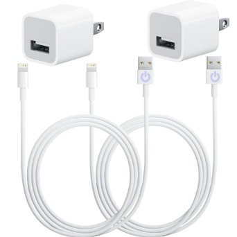 iPowerdirect® 2 Pack Wall Chargers   2 Pack 3ft Certified 8 Pin USB Cables Data Sync Charge For iPhone SE 5 5s 5c 6 6s Plus, iPod Touch 5, Nano 7th Fit With All Case Cover