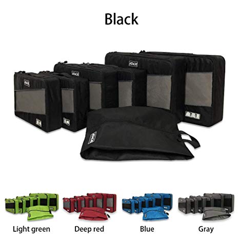 ATACAT 7 Set Packing Cubes with Shoe Bag - 3 Various Sizes Travel Luggage Packing Organizers (Black)