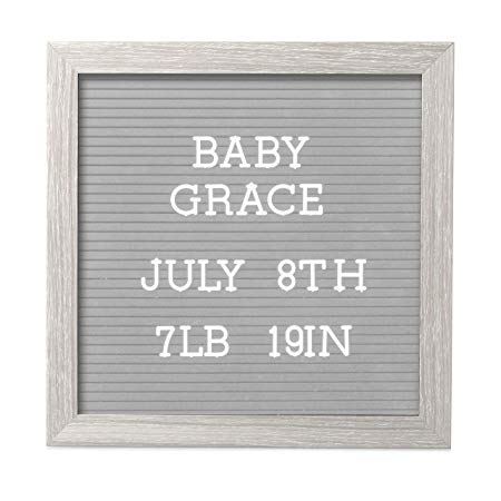 Pearhead 10" x 10" Letterboard, Rustic Nursery, Message Board, Milestone or Baby Announcement Sign, Light Gray