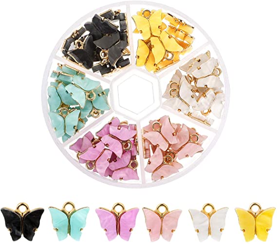 72 Pcs Acrylic Butterfly Charms, 6 Colors Enamel Butterfly Pendants 14x11mm Sorted Butterfly Charms, Colorful Butterfly Charm Kit for Jewelry Making&Earrings&Bracelets