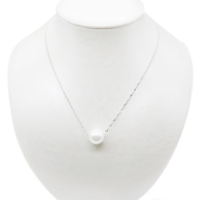 Amelery- Women's Necklace Single Floating Pearl Necklace, 925 Sterling Silver Chain 18'' pearl size 12MM