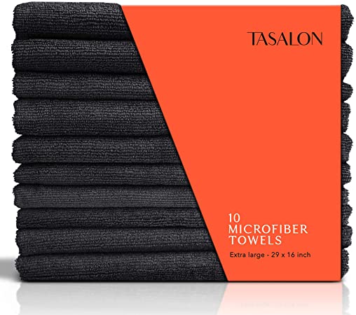 TASALON Microfiber Hair Towel - 10 Pack - Salon Towels - Quick Dry Microfiber Towels - 29 x 16 Inches Ultra-Soft Microfiber Towel for Hair, Facial Towels with Soft Absorbant - Black