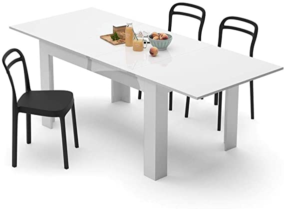 Mobili Fiver, Extendable Dining Table, Easy, White Gloss, Laminate-Finished, Made in Italy