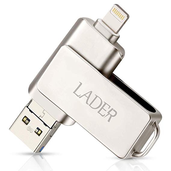 USB Flash Drives for iPhone 128GB [3-in-1] OTG Jump Drive, LADER Thumb Drives External Micro USB Memory Storage Pen Drive, USB Flash Memory Stick for iPhone, iPad, iOS, Android, PC (128GB, Silver)