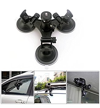 CEARI Car Windshield Triple Vacuum Suction Cup with Ball Head Tripod 1/4" Mount for Gopro HERO 3 3  4 Action Camera Digital SLR Camera Camcorder Mount   MicroFiber Clean Cloth