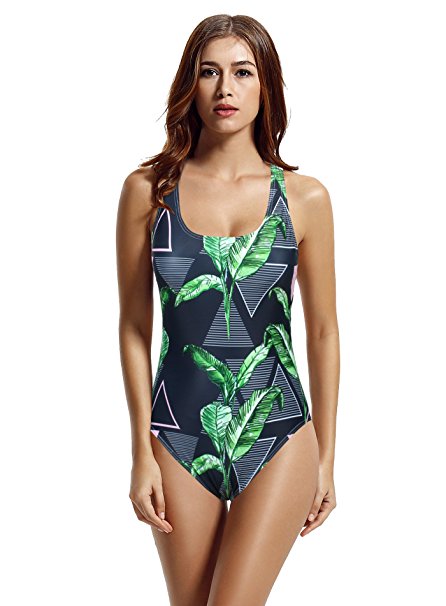 Zeraca Women's Retro Raceback One Piece Swimsuit Bathing Suit