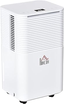 HOMCOM Déshumidificateur portable électrique silencieux 195W capacité max. réservoir 2L évacuation continue 10L/24H idéal pièces 12 m² max. blanc