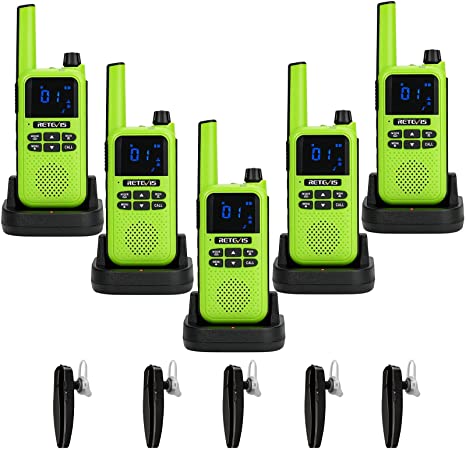 Retevis RA19 Bluetooth Walkie Talkies Rechargeable, Long Range Two Way Radio,NOAA 1400mAh Battery with Wireless Bluetooth Headset for Riding Outdoor Adventure Team(Green,5 Pack)