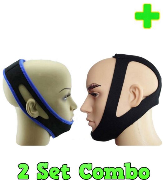 HealthyNees® 2 Set Men And Women Anti Snoring Combo Adjustable Sleeping Snore Stopper Chin Head Jaw Strap