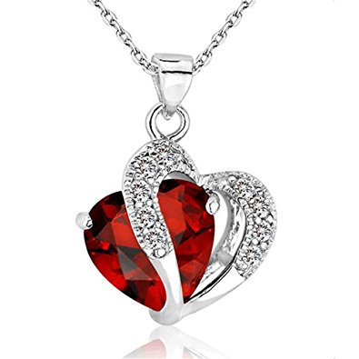 JQUEEN 1Pc Stylish Artificial Gem Love Heart Shape Pendant Chain Necklace Valentines Gift