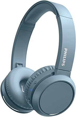 Philips On-Ear Headphones H4205BL/00 with Bass Boost Button (Bluetooth, 29 Hours' Playback Time, Quick Charging Feature, Noise Isolating, Flat Folding), Matte Blue – 2020/2021 Model