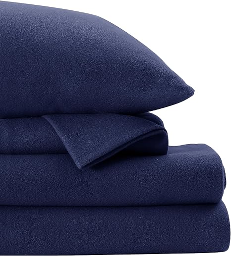 softan Flannel Queen Sheets Set 4-Piece Micro Polar Fleece Bed Sets with 15" Deep Pocket Fitted Soft Warm Sheet, Flat Sheet and Pillowcase, Navy