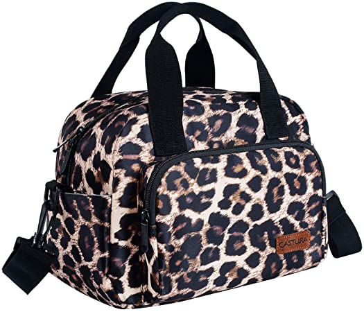 Womens Lunch Bags,Insulated Lunch Box Cooler Thermal Bag with Detachable Shoulder Strap Leopard