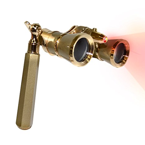 HQRP Opera Glasses w/ Crystal Clear Optic (CCO) Yellow / Golden Color with Gold Trim w/ Built-In Extendable Handle & LED light