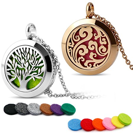 RoyAroma 25MM Aromatherapy Essential Oil Diffuser Necklace Cloud Tree Patterns Pendant Locket Jewelry,24"Adjustable Chain Stainless Steel Perfume Necklace (Silver & Rose Gold)