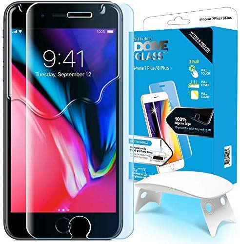 iPhone 8 Plus / 7 Plus Screen Protector Tempered Glass, Full Cover Screen Shield [Dome Fix] Easy Install and Repair Kit by Whitestone for Apple iPhone 8 Plus / 7 Plus - 1 Pack