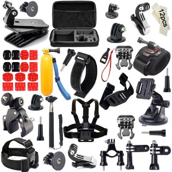 GoPro Accessories, Iextreme 55-in-1 Action Camera Accessories for GoPro HERO Session / HERO4 Session / HERO4 / HERO  LCD / HERO  / HERO3  / HERO3 / HD HERO2 / HD HERO, SJCAM SJ4000 / SJ5000 / SJ6000 / SJ7000, Xiaomi Yi - Head Strap   Chest Harness   Anti-fog Insert   Tripod Mount Adapter   Selfie Stick   Wrench   Handlebar Mount   Suction Cup   Wrist Strap   Vented Helmet Strap Mount   Floating Hand Grip   Quick Release Buckle   Curved & Flat Adhesive Mount   Carrying Case