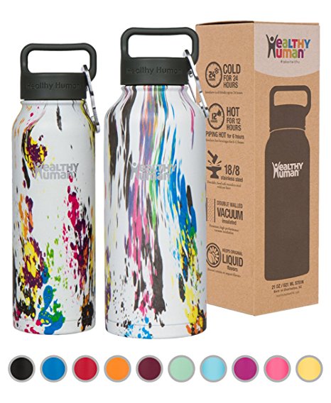 Healthy Human Water Bottles - Cold 24 Hours Hot 12 Hours. Vacuum Insulated Stainless Steel Double Walled Thermos Stein Flask with Carabiner & Hydro Guide