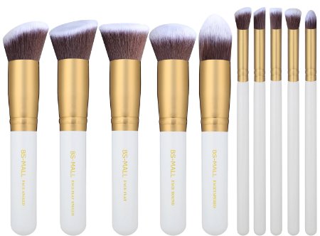 BS-MALLTM Premium Synthetic Kabuki Makeup Brush Set Cosmetics Foundation Blending Blush Eyeliner Face Powder Brush Makeup Brush Kit Golden White