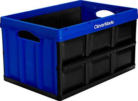 CleverMade CleverCrates 46 Liter Collapsible Storage Bin/Container: Solid Wall Utility Basket/Tote, Royal Blue