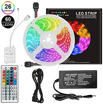 Lambony LED Strips Lights with Remote SMD 5050 Colour Changing 16.4ft(5m) Neon Lights, 20 Colors, 6 Dynamic Mode for Home Bedroom Christmas Gift Wedding Party DIY Decoration [Energy Class A  ]