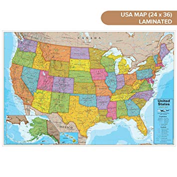 Waypoint Geographic Blue Ocean USA Wall Map (24" x 36") - Current UP-TO-DATE - 1000's of Named Locations & Points of Interest - ROLLED & LAMINATED - Display in Office, Classroom or Home