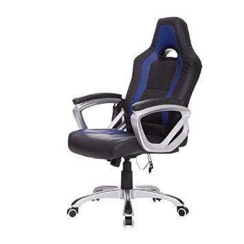 HomCom Racecar Styled High Back Heated Executive Massage Office Chair Leather Computer Chair (Black/Blue)