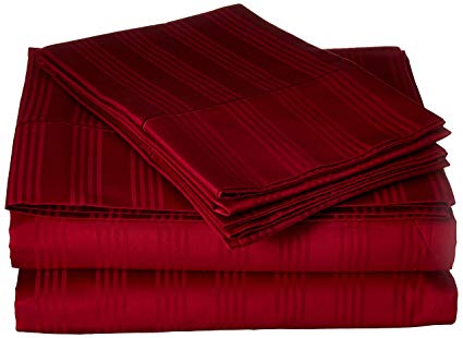 Francois et Mimi ST400QR 400 Thread Striped 100% Cotton Sheet Set, Queen, Red