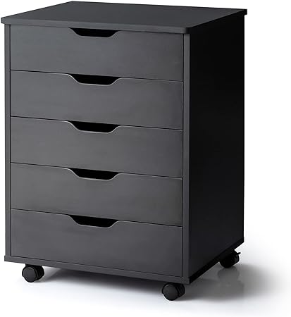 COSTWAY Mobile File Cabinet, Drawer Lateral Stationery Storage Organiser Chest with Wheels, Home Office Printer Stand Side Filing Cupboard (Black, 5 Drawers)