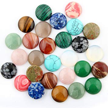 30pcs Cabochon Stone Beads 20x20mm Round Semi-Precious Gemstones Chakra Healing Crystal CAB Random Color Bulk for Necklace Jewelry Making(No Holes)