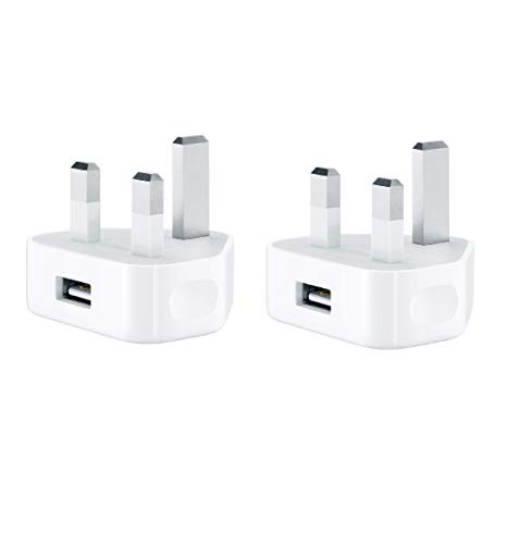 Universal 3 Pin UK Mains Wall USB Charger Compatible for Mobile Phones, Galaxy S10, S10 Lite, S9 , S9 Plus, iPhone XS, XR, XS Max, 8, 7, 8 Plus, Huawei, Google, Nokia and More 5W, 1A ( 2 Pack)