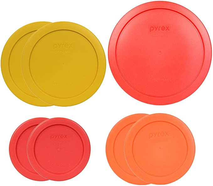 Pyrex (1) 7402-PC 6/7 Cup (2) 7201-PC 4 Cup (2) 7200-PC 2 Cup (2) 7202-PC 1 Cup Food Storage - 7 Piece Assorted Lids