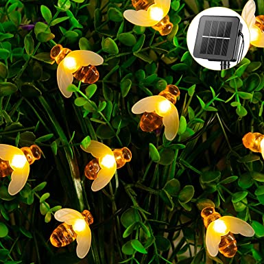 Solar Bee String Lights Outdoor 31FT 50 LED Honeybee Fairy Lights with 8 Lighting Modes, Waterproof Solar Bumble Bee Lights for Patio Yard Garden Grass Wedding Christmas Party Decor (Warm White)