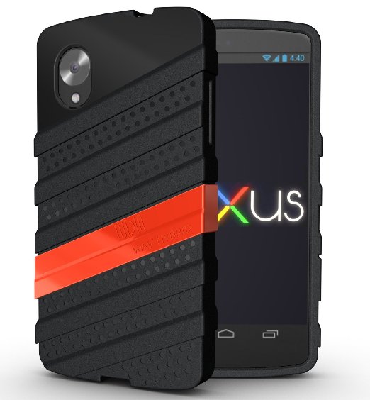 TUDIA [WAV-HYBRID] Dual Material Protective Bumper Case for Google Nexus 5 (Black/Red)