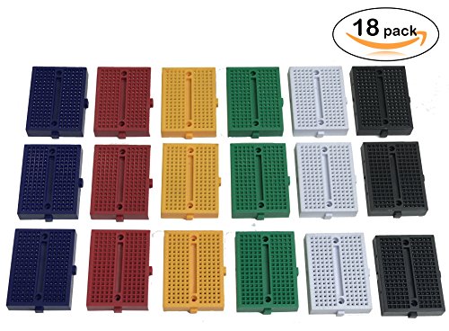 18pcs 170 Points Experiment Solderless Breadboard with Adhesive Tape for Proto Shield Circboard Prototyping (6 Colored, 3 of Each Color)