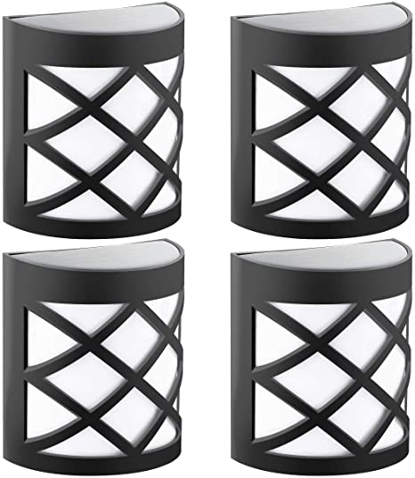 GIGALUMI Pack of 4 Solar Fence Lights, 6 LEDs Per Light, Waterproof Solar Wall Lights for Outdoor Deck, Patio, Stair, Yard, Path and Driveway. (Cold White)