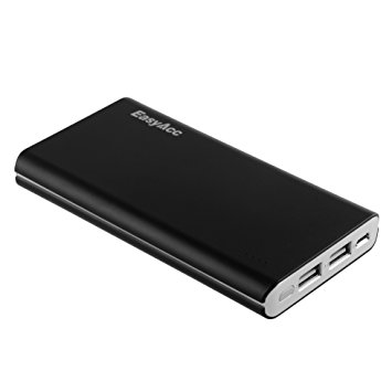 EasyAcc Classic 10000mAh Power Bank Brilliant External Battery Pack for iPhone Samsung HTC LG Smartphones Tablets - Black and Silver