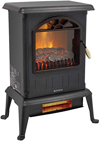ROVSUN Electric Fireplace Stove, 22.4" Freestanding Infrared Quartz Heater w/ Realistic Flame Effect, Overheat & Tip-Over Protections, Adjustable Temperature, 1000W/1500W, ETL, Bedroom Living Room