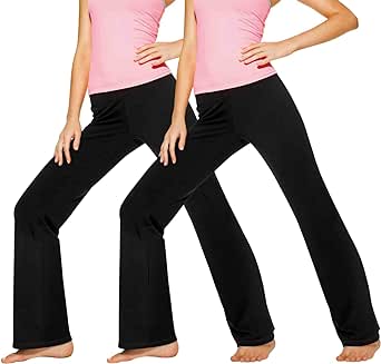 No Nonsense Lounge Yoga Pants Black Flared Cotton Leggings, 32.5” Inseam, Wide Waistband, No Show Coverage, Relaxed Flare Leg