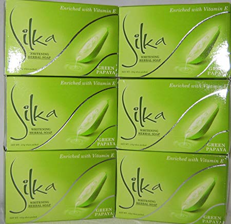 Six (6) Six Silka Green Papaya Whitening Herbal Soap Enriched with Vitamin E, 135g by Silka